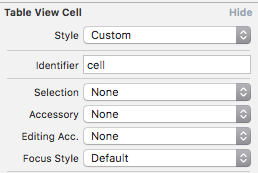 Screenshot of XCode storyboard pane for UITableViewCell
