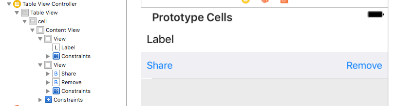 Screenshot of XCode storyboard with UITableView